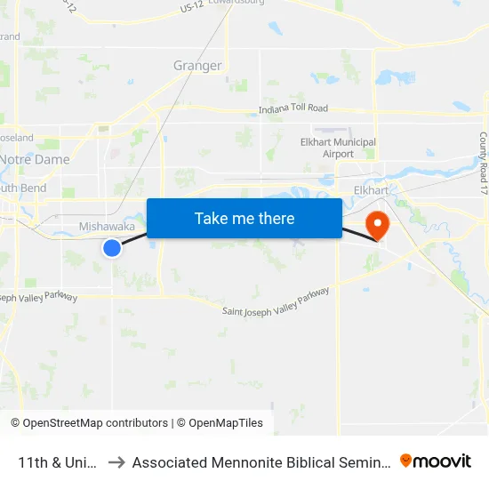 11th & Union to Associated Mennonite Biblical Seminary map