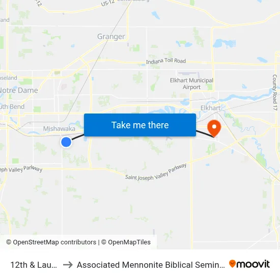 12th & Laurel to Associated Mennonite Biblical Seminary map