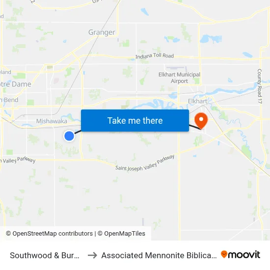 Southwood & Burnham Dr to Associated Mennonite Biblical Seminary map
