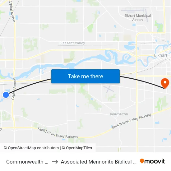 Commonwealth & 12th to Associated Mennonite Biblical Seminary map