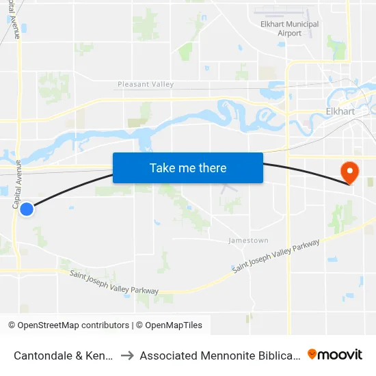 Cantondale & Kensington to Associated Mennonite Biblical Seminary map