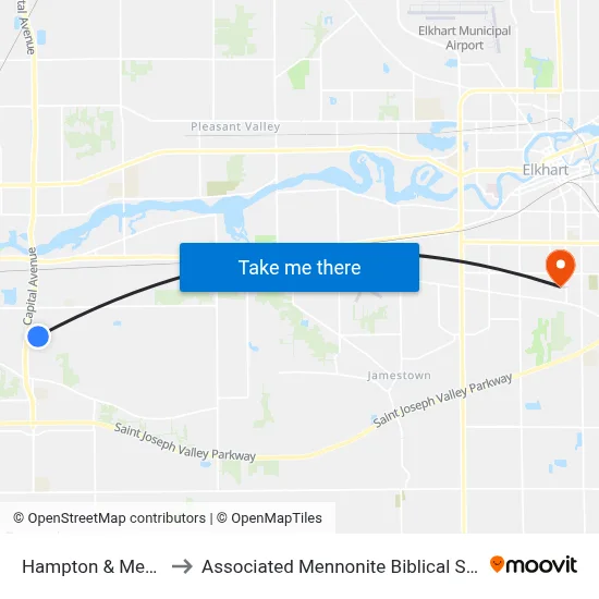 Hampton & Medford to Associated Mennonite Biblical Seminary map