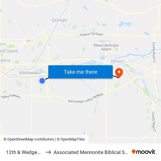 12th & Wedgewood to Associated Mennonite Biblical Seminary map