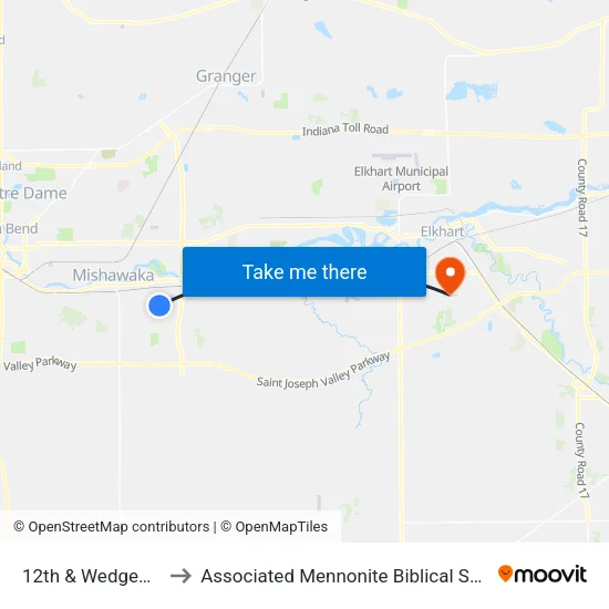 12th & Wedgewood to Associated Mennonite Biblical Seminary map