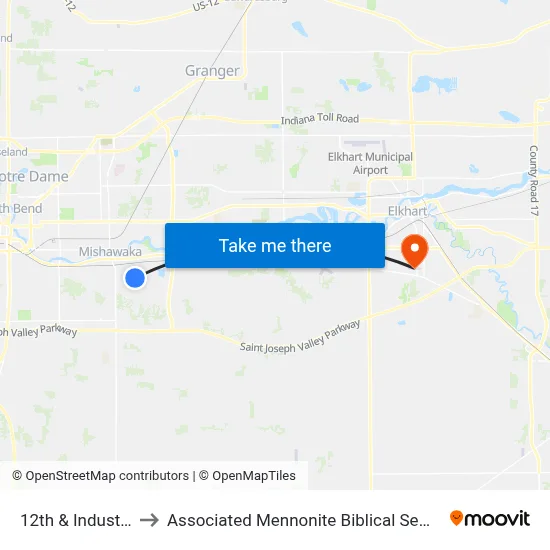 12th & Industrial to Associated Mennonite Biblical Seminary map