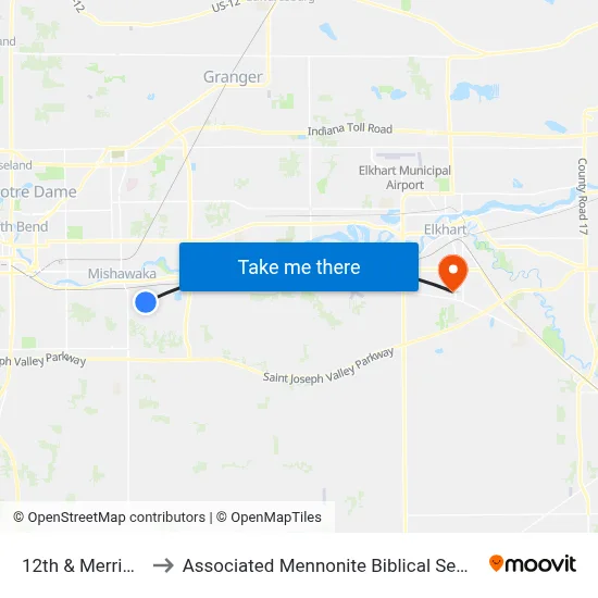 12th & Merrifield to Associated Mennonite Biblical Seminary map