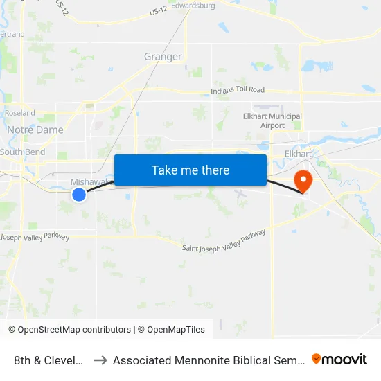 8th & Cleveland to Associated Mennonite Biblical Seminary map