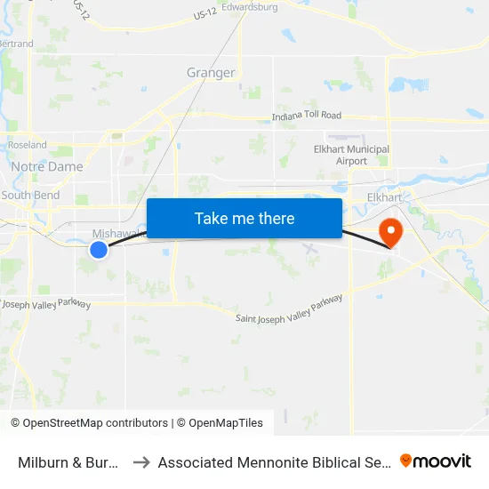 Milburn & Burdette to Associated Mennonite Biblical Seminary map