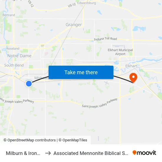 Milburn & Ironwood to Associated Mennonite Biblical Seminary map