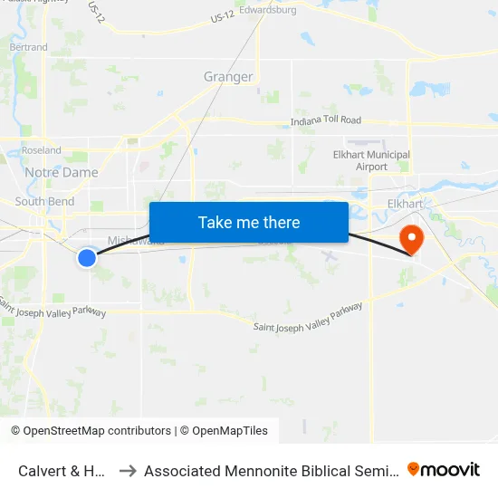 Calvert & Hoke to Associated Mennonite Biblical Seminary map