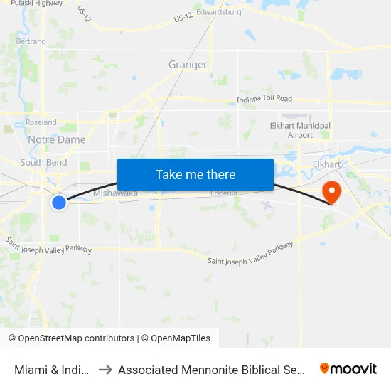 Miami & Indiana to Associated Mennonite Biblical Seminary map