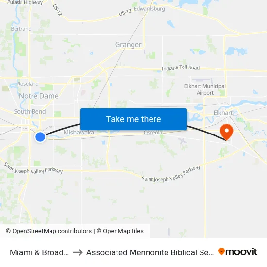 Miami & Broadway to Associated Mennonite Biblical Seminary map
