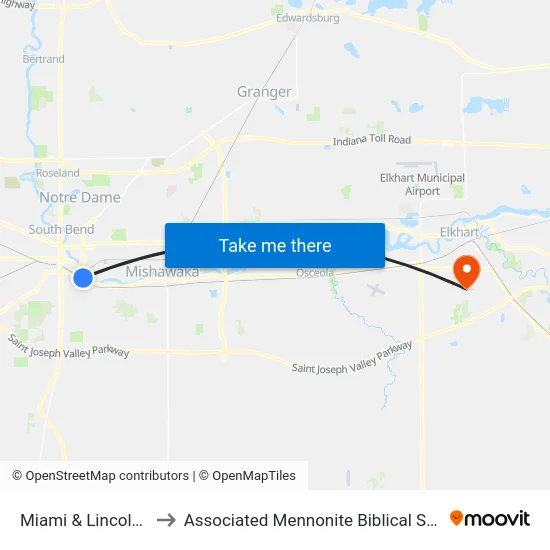 Miami & Lincolnway to Associated Mennonite Biblical Seminary map