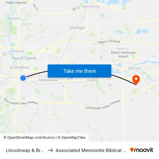 Lincolnway & Bronson to Associated Mennonite Biblical Seminary map