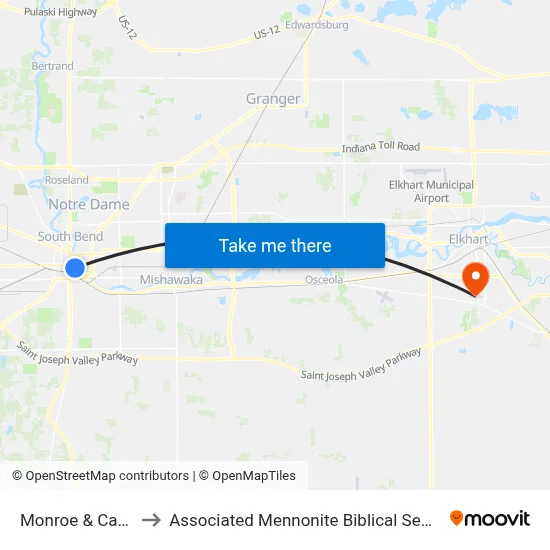 Monroe & Carroll to Associated Mennonite Biblical Seminary map