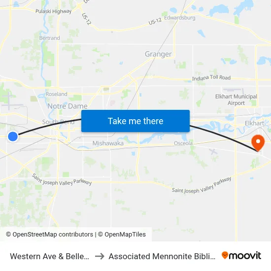 Western Ave & Belleville Plaza to Associated Mennonite Biblical Seminary map