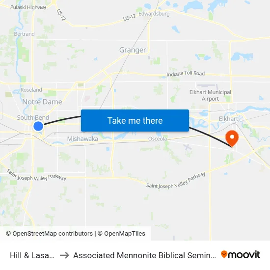 Hill & Lasalle to Associated Mennonite Biblical Seminary map