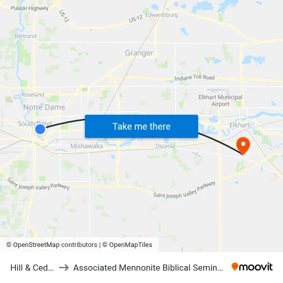 Hill & Cedar to Associated Mennonite Biblical Seminary map
