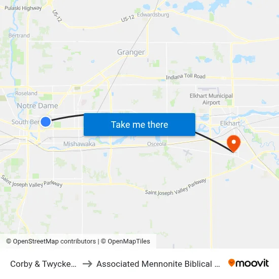 Corby & Twyckenham to Associated Mennonite Biblical Seminary map