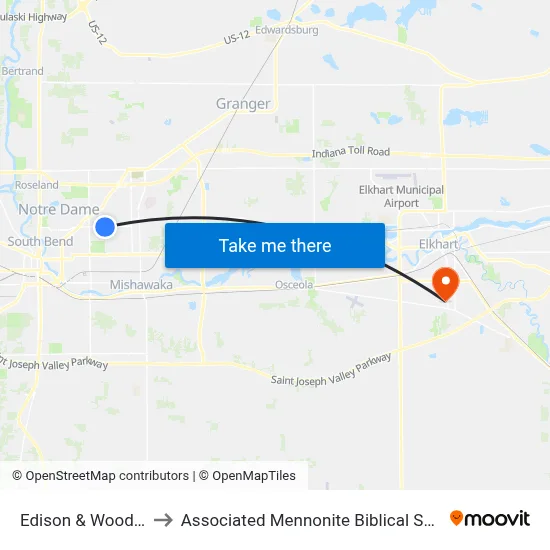 Edison & Woodfield to Associated Mennonite Biblical Seminary map