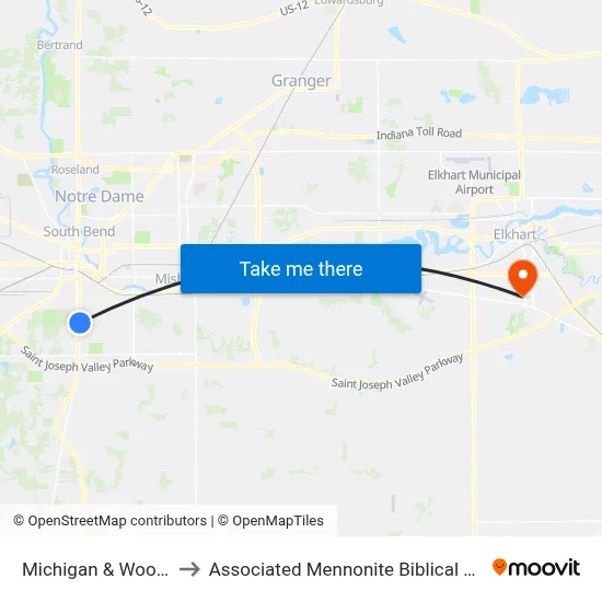 Michigan & Woodside to Associated Mennonite Biblical Seminary map