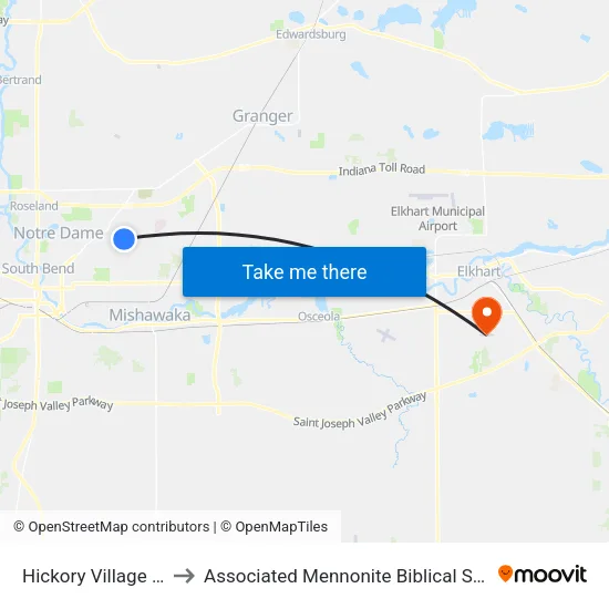 Hickory Village Apts to Associated Mennonite Biblical Seminary map