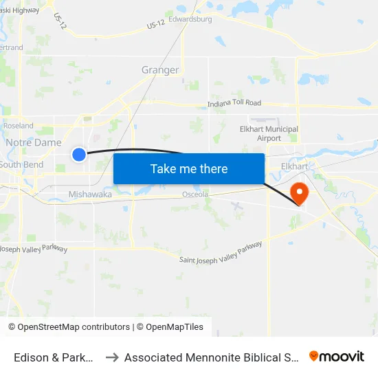 Edison & Parkwood to Associated Mennonite Biblical Seminary map