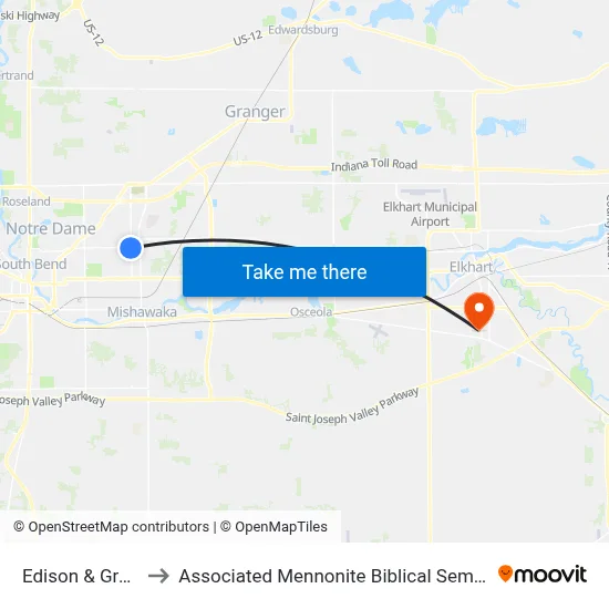 Edison & Grape to Associated Mennonite Biblical Seminary map