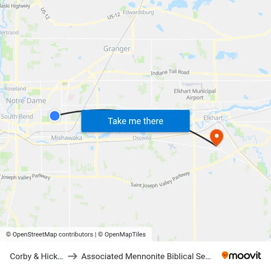 Corby & Hickory to Associated Mennonite Biblical Seminary map
