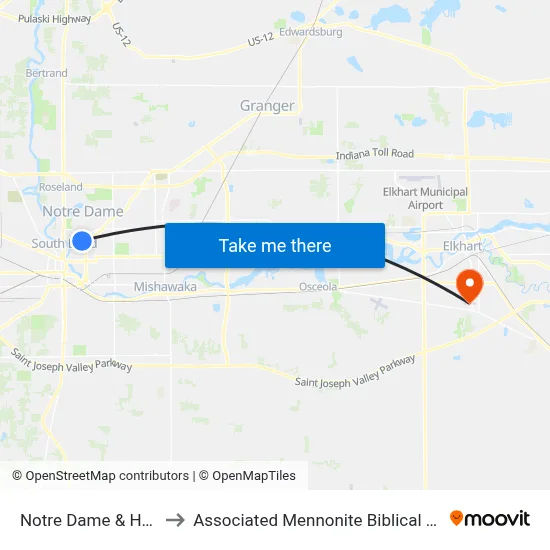 Notre Dame & Howard to Associated Mennonite Biblical Seminary map