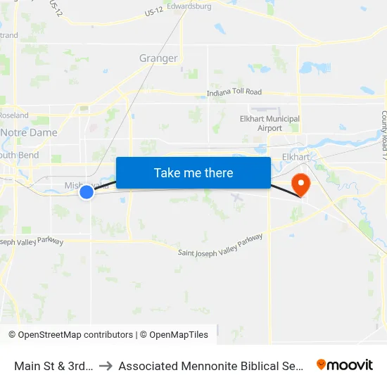Main St & 3rd St. to Associated Mennonite Biblical Seminary map