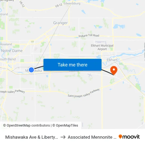 Mishawaka Ave & Liberty Drive - Battell Park to Associated Mennonite Biblical Seminary map