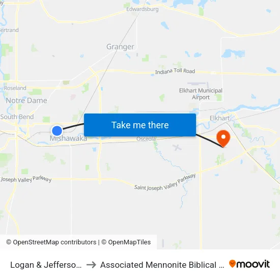 Logan & Jefferson Blvd to Associated Mennonite Biblical Seminary map