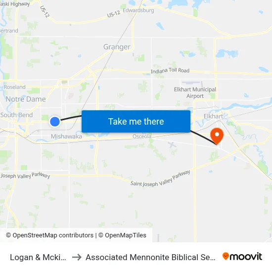 Logan & Mckinley to Associated Mennonite Biblical Seminary map