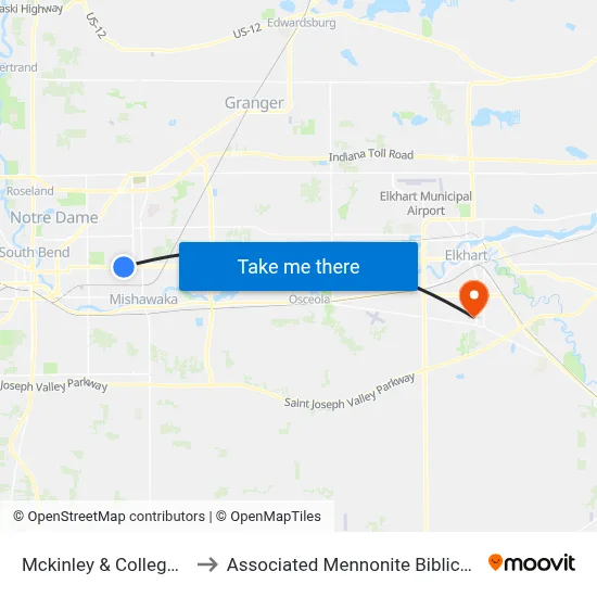 Mckinley & College Square to Associated Mennonite Biblical Seminary map