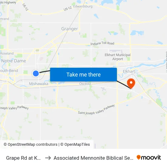 Grape Rd at Kmart to Associated Mennonite Biblical Seminary map