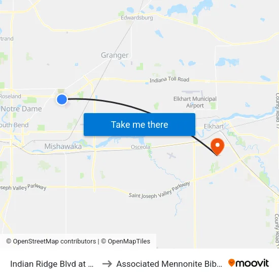 Indian Ridge Blvd at Home Depot to Associated Mennonite Biblical Seminary map