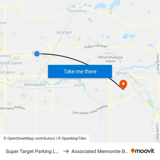 Super Target Parking Lot at 4 Way Stop to Associated Mennonite Biblical Seminary map