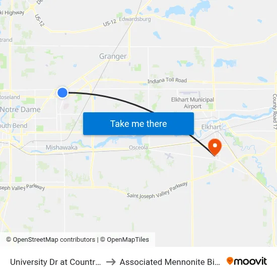 University Dr at Country Inn & Suites to Associated Mennonite Biblical Seminary map