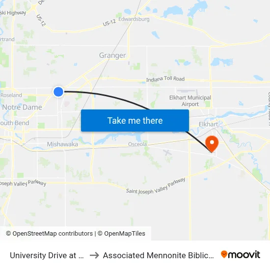 University Drive at Wendy's to Associated Mennonite Biblical Seminary map