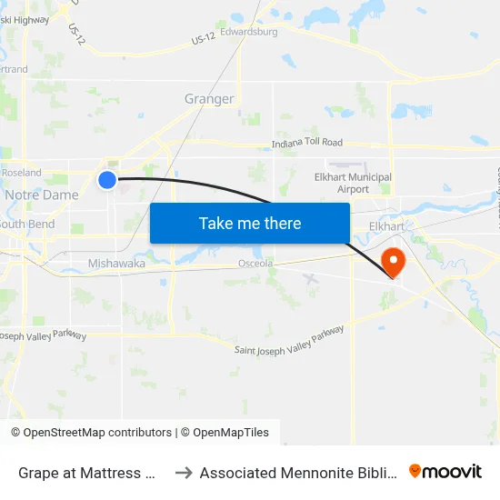 Grape at Mattress Warehouse to Associated Mennonite Biblical Seminary map