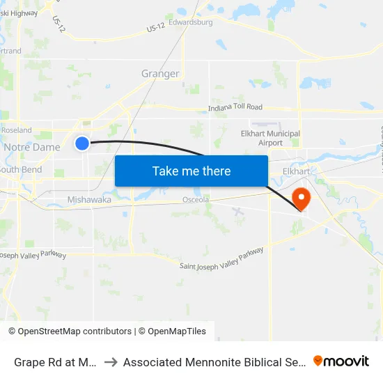 Grape Rd at Meijer to Associated Mennonite Biblical Seminary map