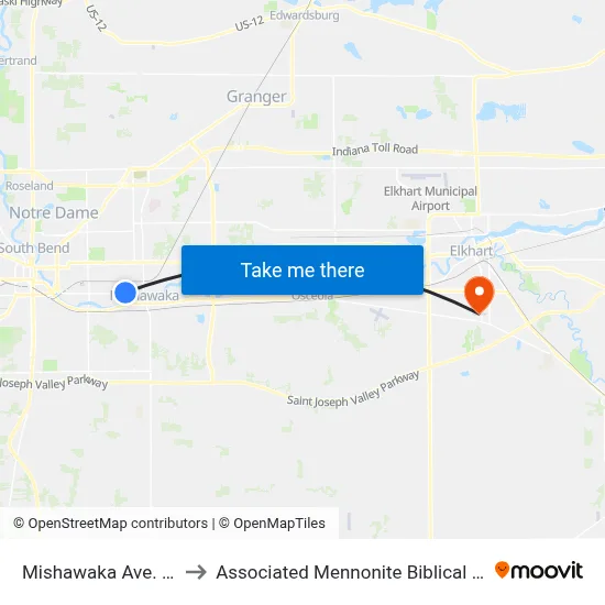 Mishawaka Ave. & Clay to Associated Mennonite Biblical Seminary map