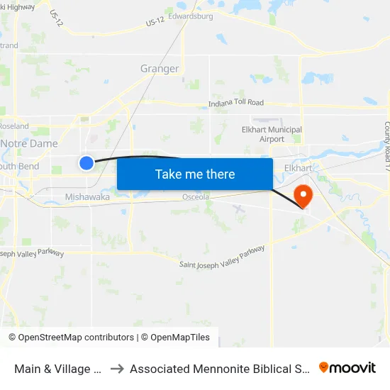 Main & Village Drive to Associated Mennonite Biblical Seminary map