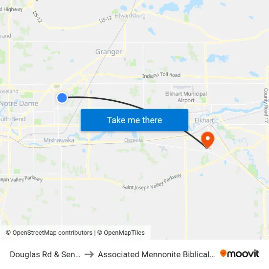 Douglas Rd & Seneca Dr to Associated Mennonite Biblical Seminary map