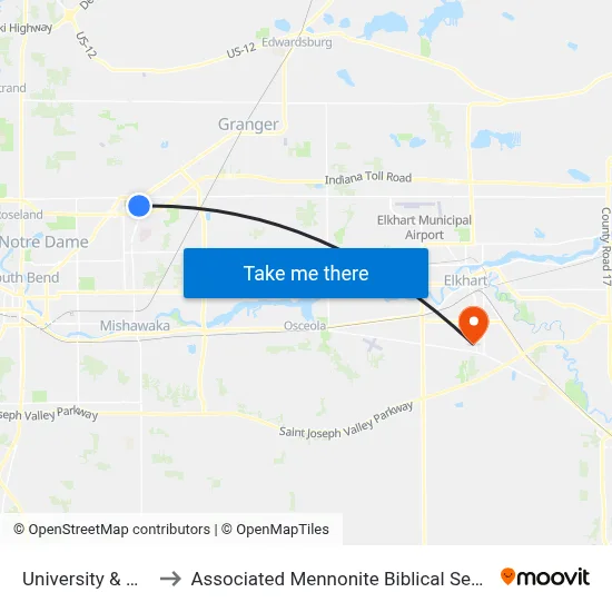 University & Main to Associated Mennonite Biblical Seminary map