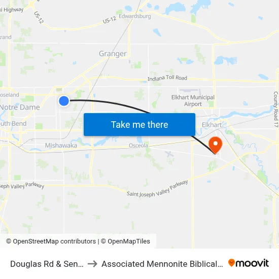 Douglas Rd & Seneca Dr to Associated Mennonite Biblical Seminary map