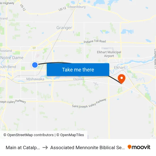 Main at Catalpa Dr to Associated Mennonite Biblical Seminary map