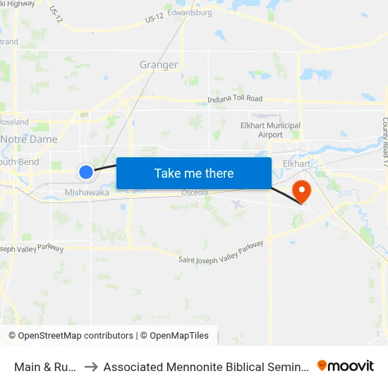 Main & Russ to Associated Mennonite Biblical Seminary map