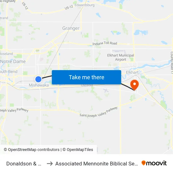 Donaldson & Main to Associated Mennonite Biblical Seminary map